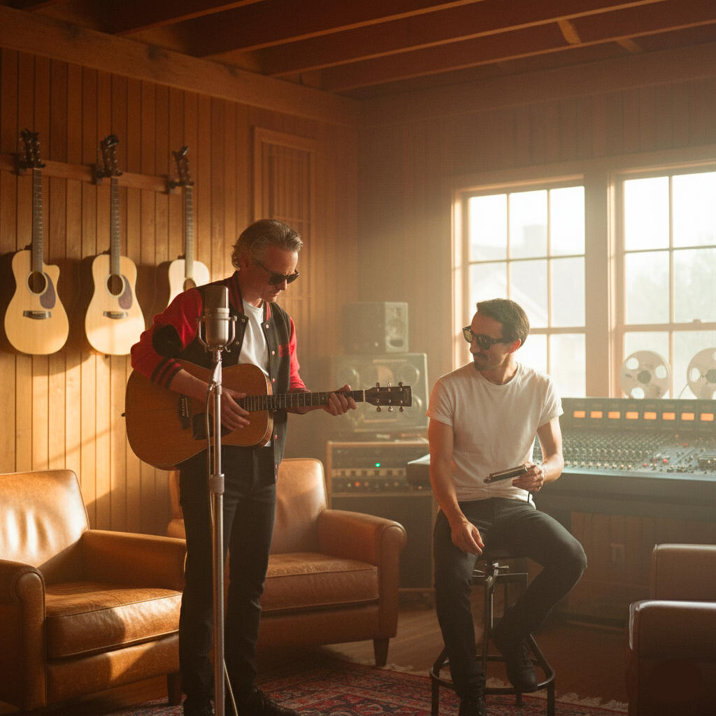 Members of Max Love band in recording studio 3